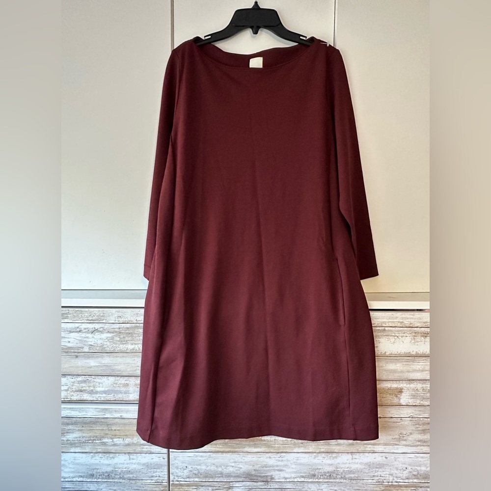 🍷 H&M Burgundy Long Sleeve A-Line Midi Dress Size M Stretch
